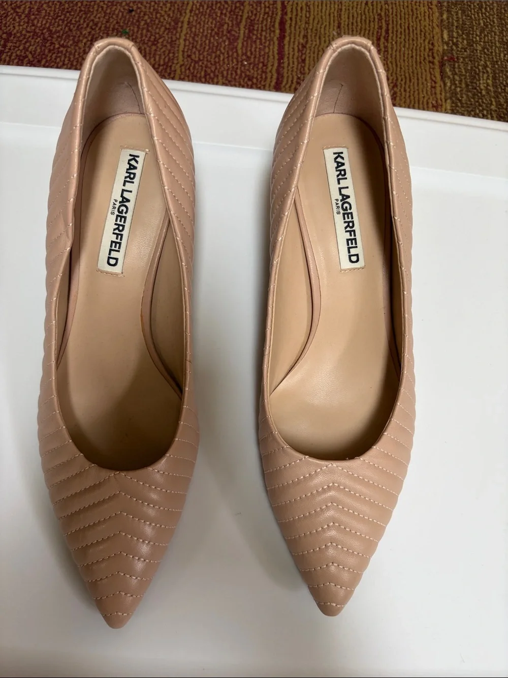 Karl Lagerfeld Blush Quilted Pointed-Toe Flats